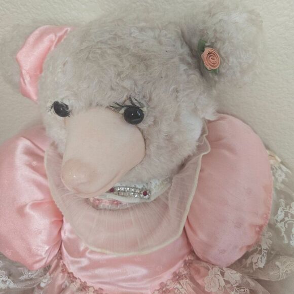 Vintage 80s Rosenbear Teddy Bear Pink Dress Articulated Large Artist Signed TLC - Picture 4 of 14